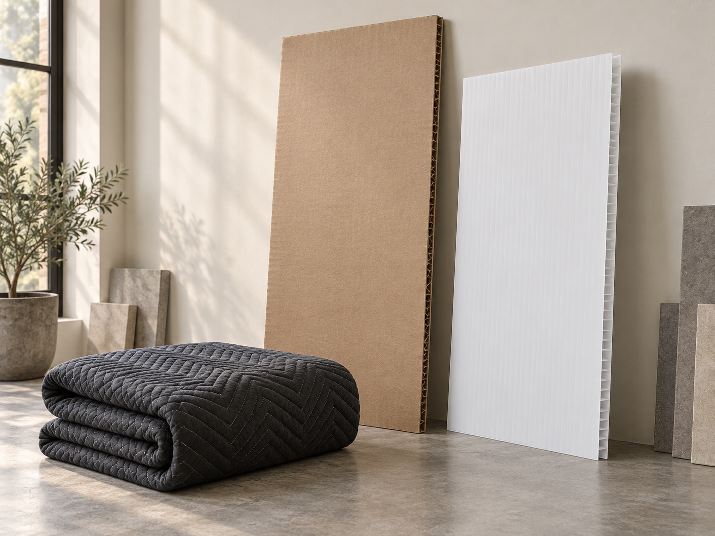 Padded fabric, corrugated board and corrugated plastic